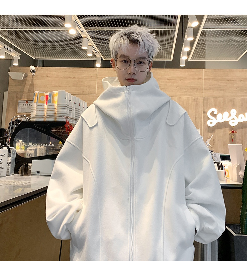 boy Boy Solid Color Cardigan Sweatshirt Men's 2024 Spring And Autumn New Style High-end Cool American Casual Loose Hoodie Jacket_voghion.com