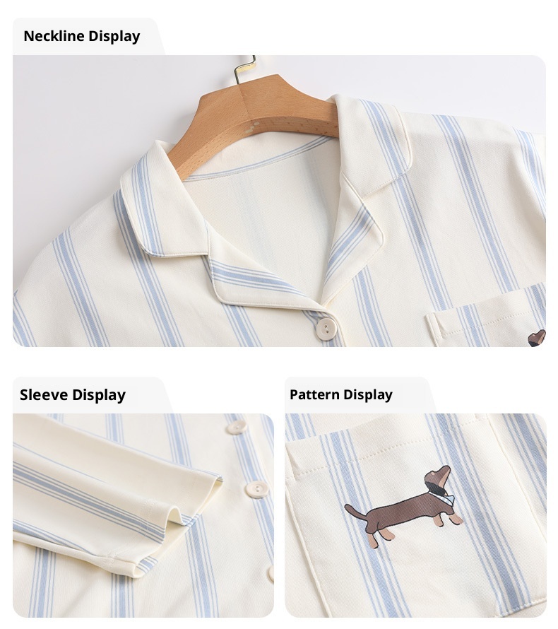 ChicShe 2025 Spring And Autumn Simple Casual Pure Cotton Women's Pajamas Sleeve Long Pants Cardigan Style Breathable Comfortable_voghion.com