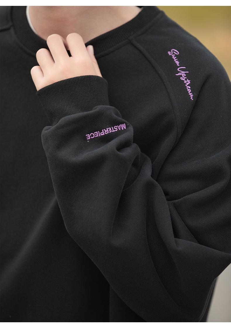 boy Boy Boy Heavyweight 400G Spliced Raglan Sleeve Crew Neck Sweatshirt Men Spring New American Style Letter Embroidery Casual_voghion.com