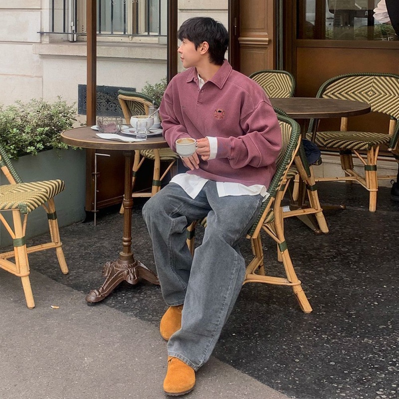 boy Boy MYQ Design Sense Turn-down Collar Pullover Sweatshirt For Men Spring Loose Embroidered Top Korean Style Trendy Long_voghion.com