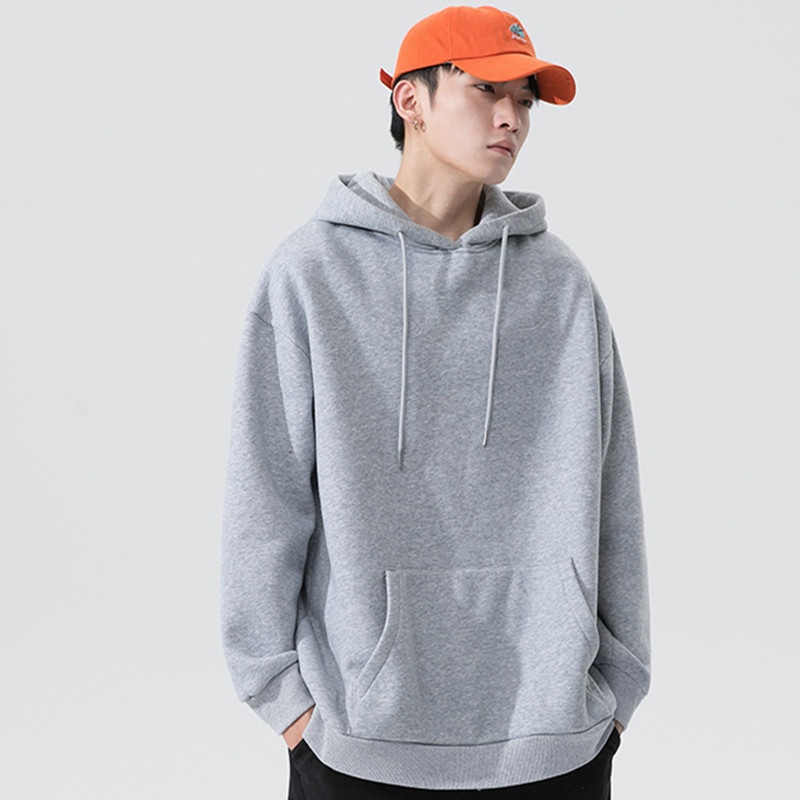 boy Boy Men's Sweatshirt Hong Kong Style Autumn Winter Fleece Lined Men Gray Versatile Basic Hooded Jacket Hoodie Trendy_voghion.com