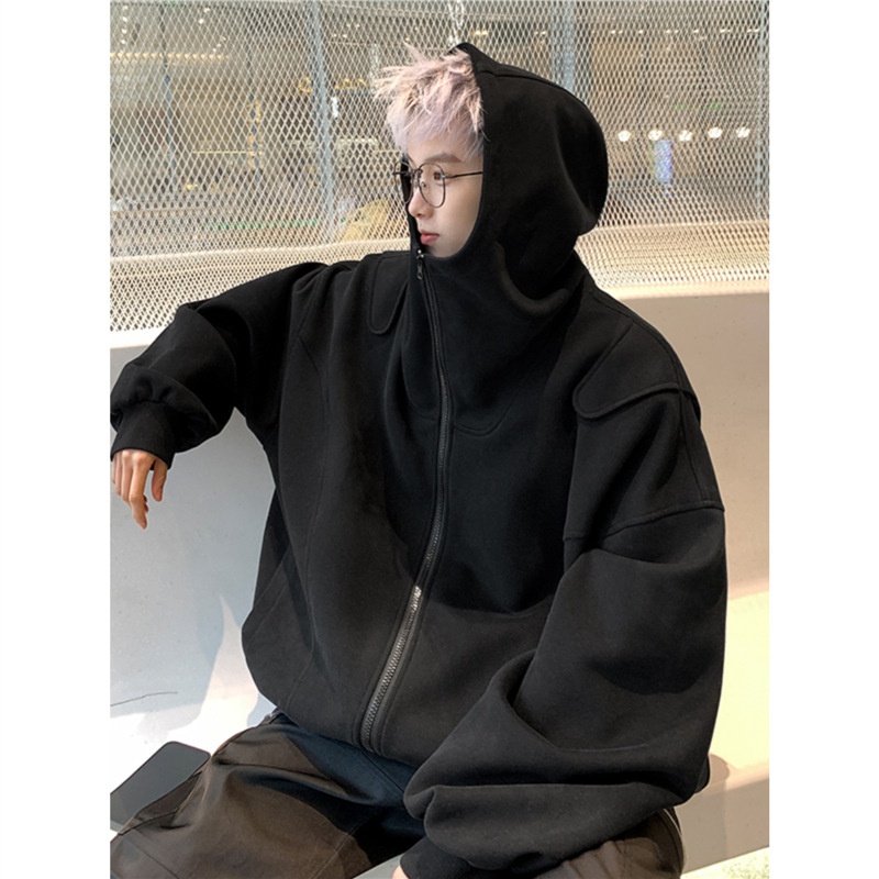 boy Boy Solid Color Cardigan Sweatshirt Men's 2024 Spring And Autumn New Style High-end Cool American Casual Loose Hoodie Jacket_voghion.com