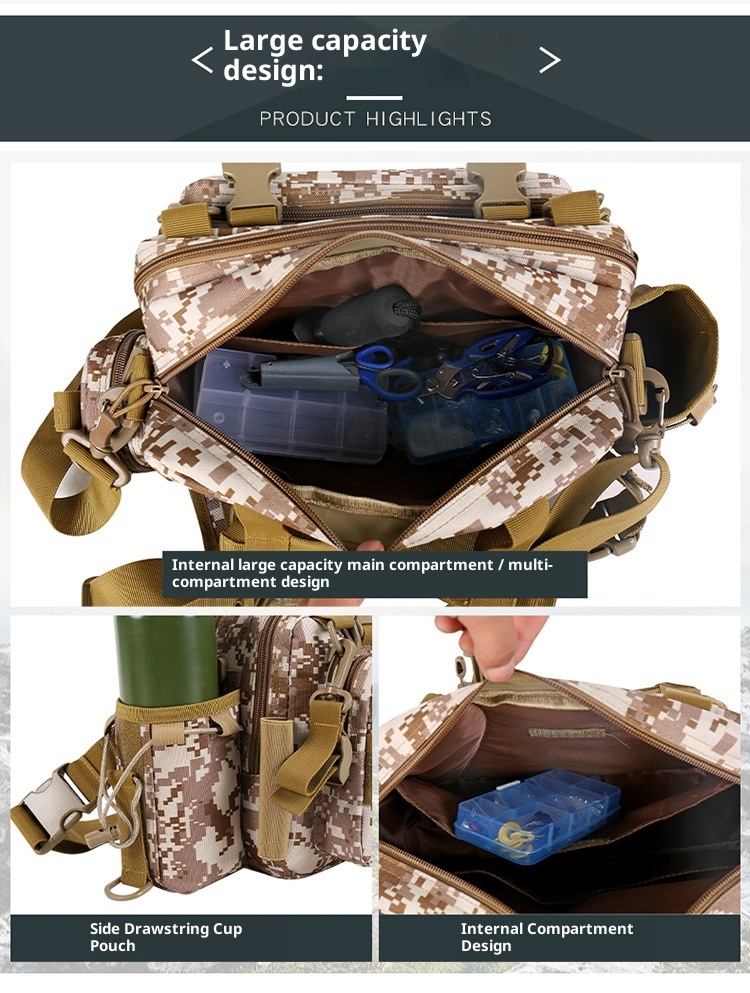 Zaino sportivo da uomo ActiveGo Lure, multifunzionale, con tracolla singola, mimetico, per attività all'aperto, borsa da pesca, grande_voghion.com