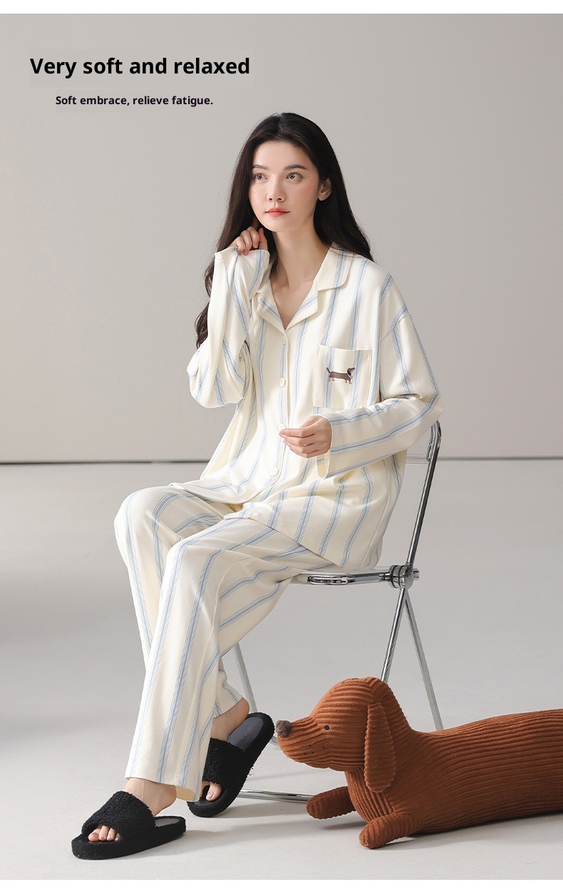ChicShe 2025 Spring And Autumn Simple Casual Pure Cotton Women's Pajamas Sleeve Long Pants Cardigan Style Breathable Comfortable_voghion.com