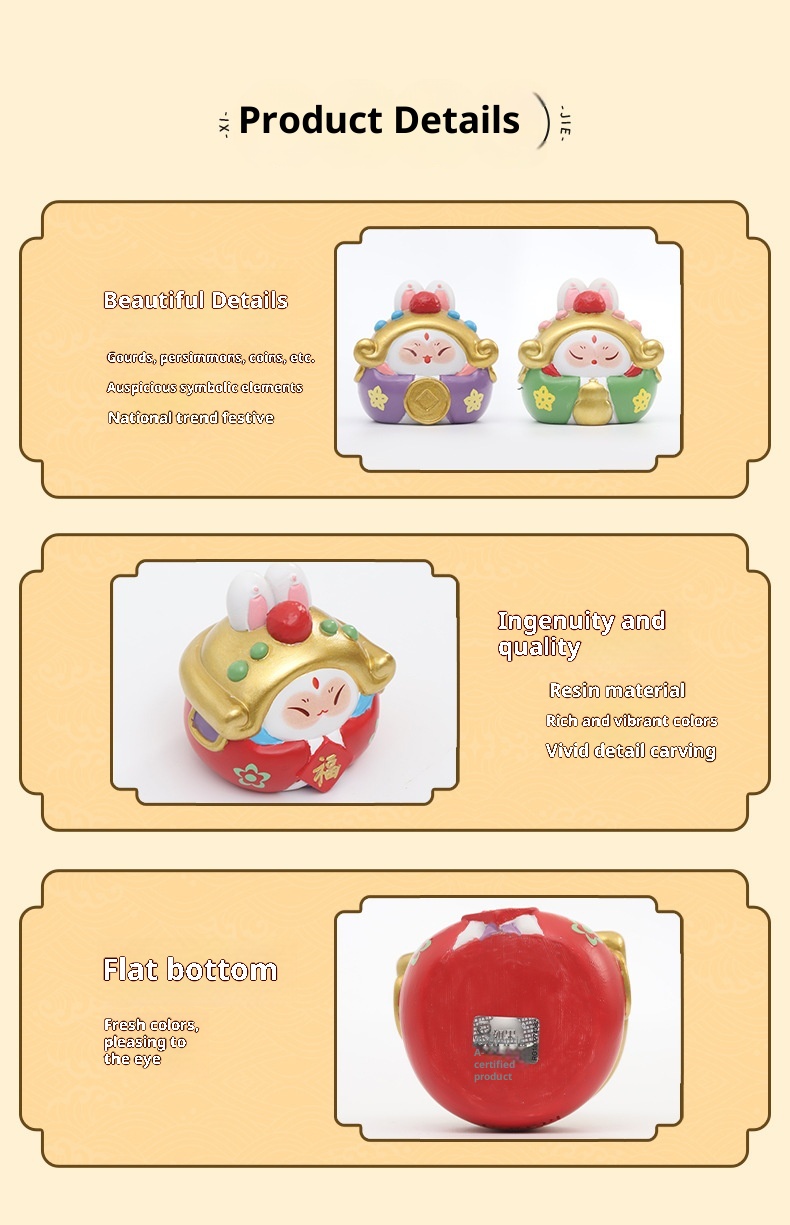 Ornamento per auto in resina per interni del mercato culturale e creativo del turismo di Pechino, stile cinese, coniglio, signore, regalo_voghion.com