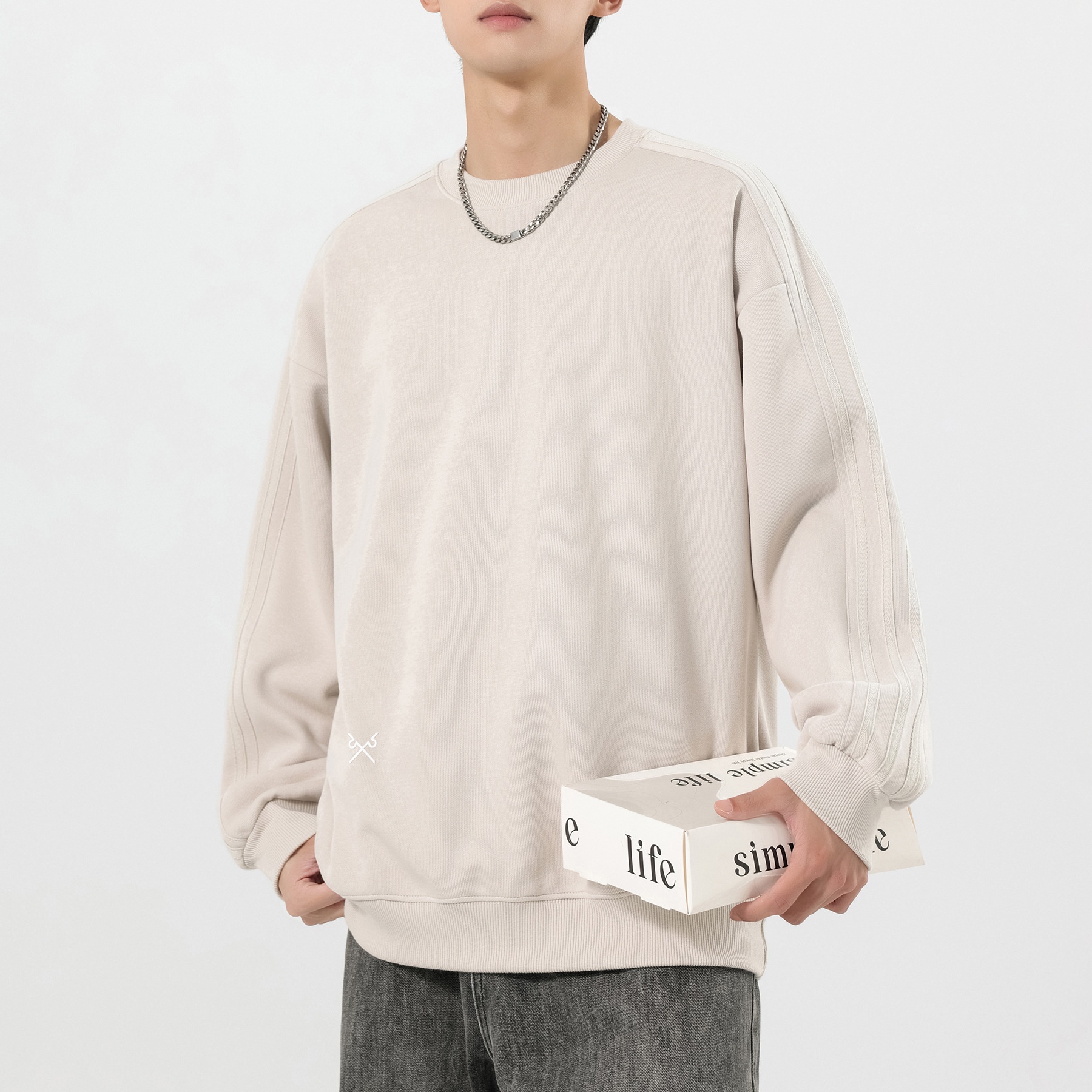 boy Boy Boy Heavyweight Sweatshirt Simple Print Basic Style Casual Trendy Crew Neck Pullover Inner Wear Long Sleeve Top Men's Jacket_voghion.com