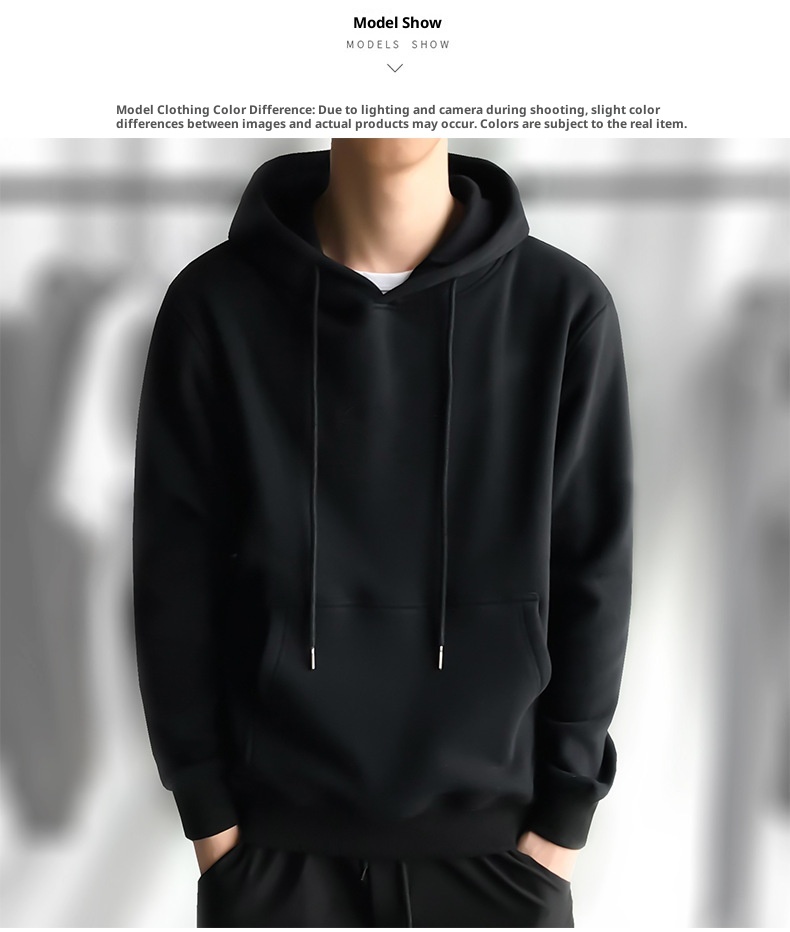 Sudadera con capucha y forro polar de color liso para hombre, estilo moderno y grueso de otoño, cuello redondo, estilo coreano._voghion.com