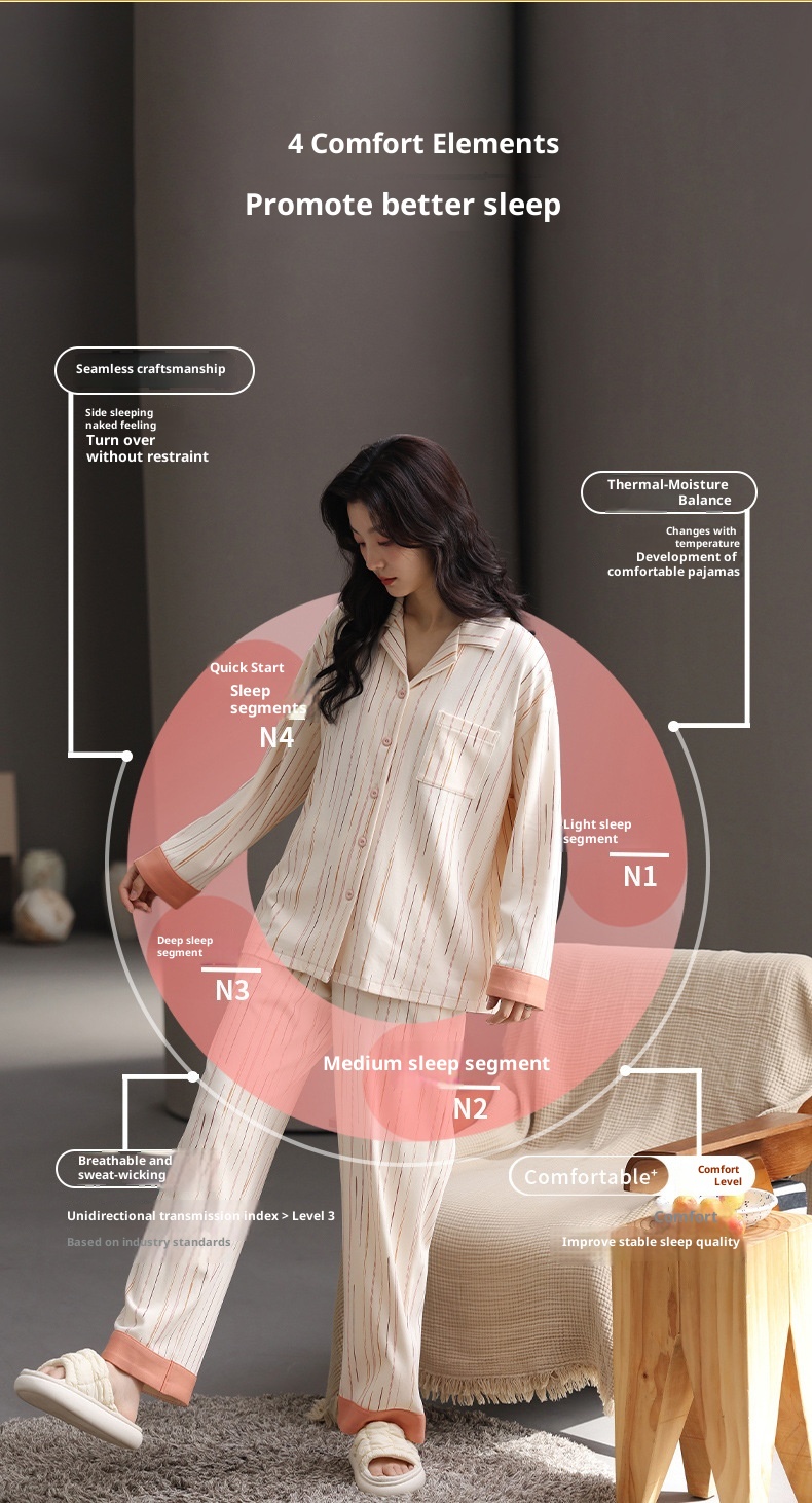 ChicShe Women's Cotton Pajamas With Chest Pads, Autumn New Sleeve Long Pants Cardigan Set, Suitable For Outdoor Wear, Casual_voghion.com