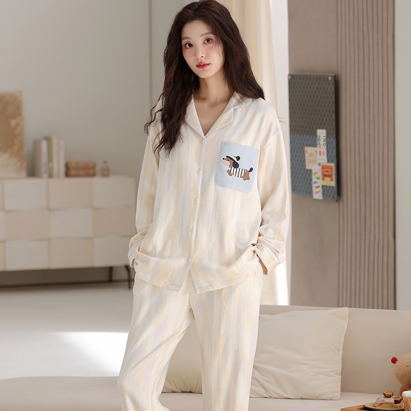 ChicShe Damenpyjama aus 100 % Baumwolle, Frühjahr/Herbst 2025, neues Set mit lockeren Ärmeln und langer Hose, ideal für Freizeit und Outdoor-Aktivitäten._voghion.com