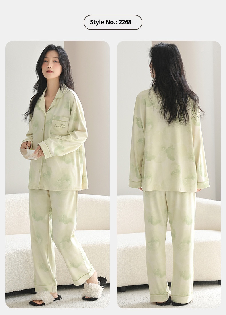 ChicShe 2025 Nuovo Pigiama da Donna Puro Cardigan con Colletto Risvoltato Manica Lunga Donna Casual Primavera Autunno Completo da Casa in Cotone_voghion.com