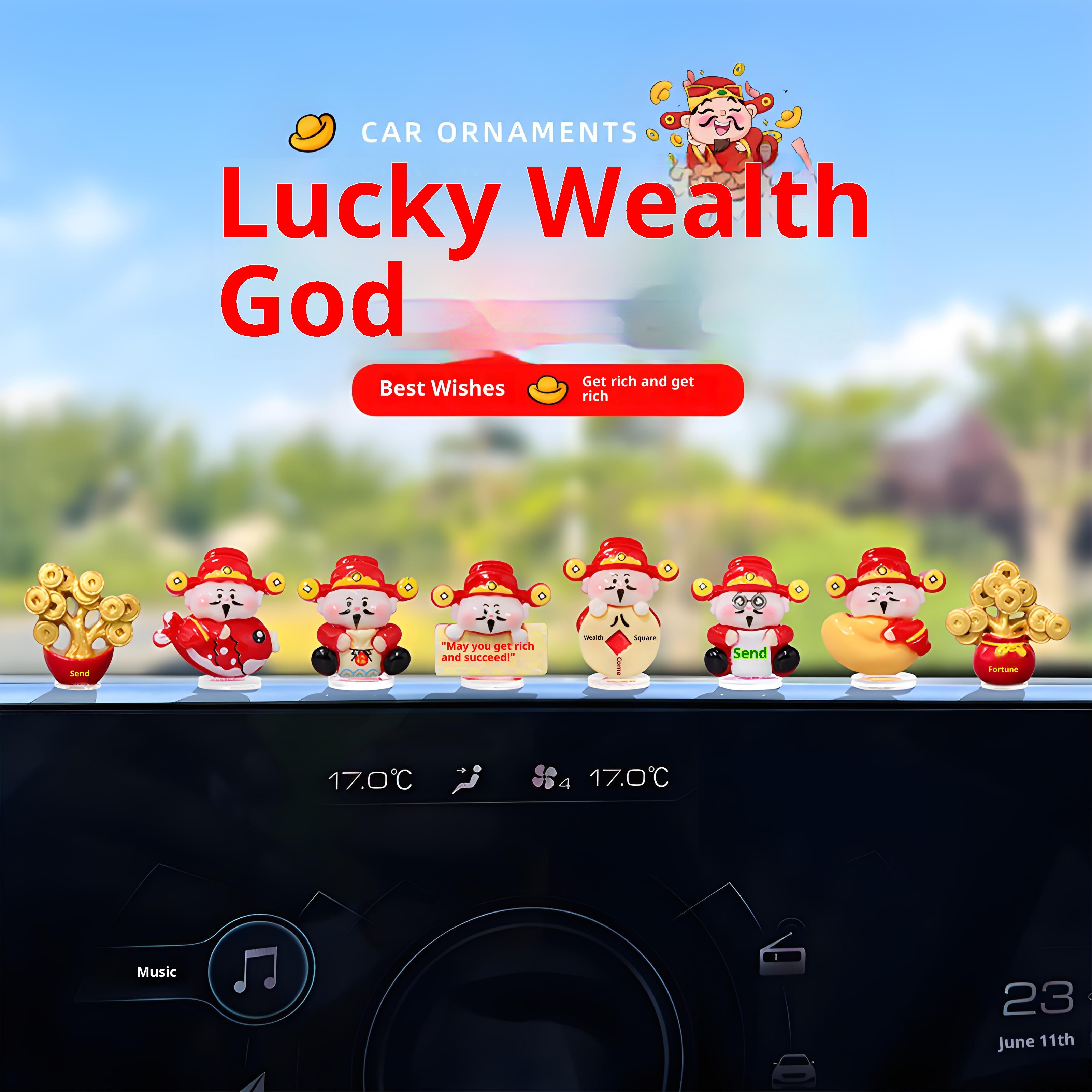 Super Cute Little God Of Wealth Electric Interior Navigation Computer Large Screen Car Decoration Ornament_voghion.com