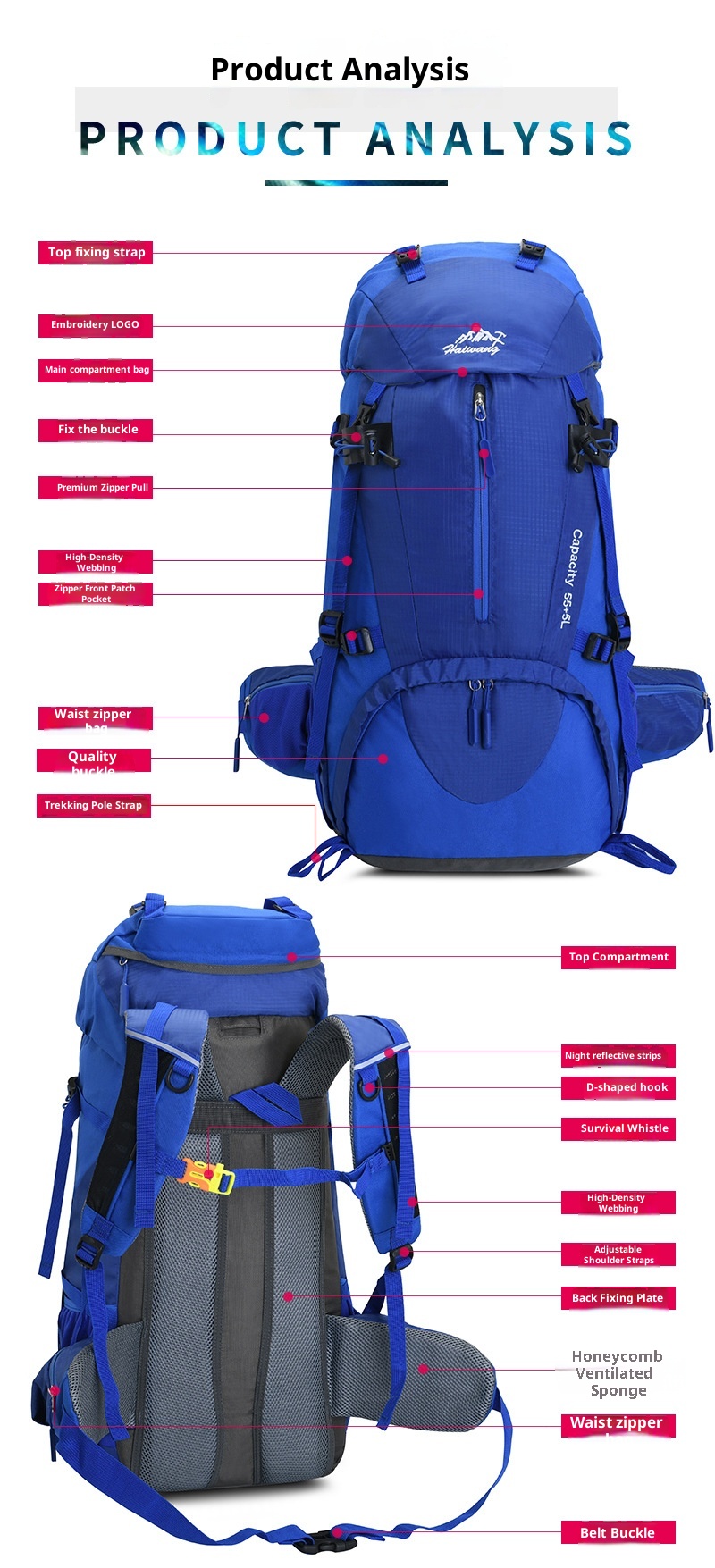 ActiveGo Sipariş Bağlantısı Açık Hava Yürüyüşü Erkekler 60L Büyük Kapasiteli Hafif Sırt Çantası Kadın Trekking Çantası Su Geçirmez Seyahat_voghion.com