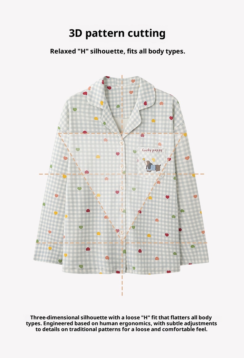 ChicShe Nuovo Pigiama in Cotone da Donna, Cardigan con Colletto Risvoltato Autunnale, Design Stampato Dolce e Carino, Adatto per Capispalla,_voghion.com