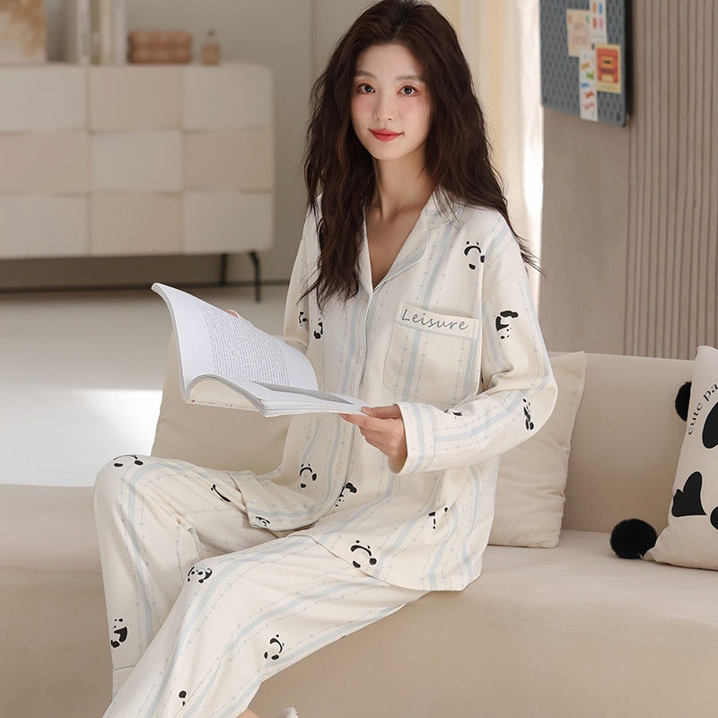 ChicShe Damenpyjama aus 100 % Baumwolle, Frühjahr/Herbst 2025, neues Set mit lockeren Ärmeln und langer Hose, ideal für Freizeit und Outdoor-Aktivitäten._voghion.com