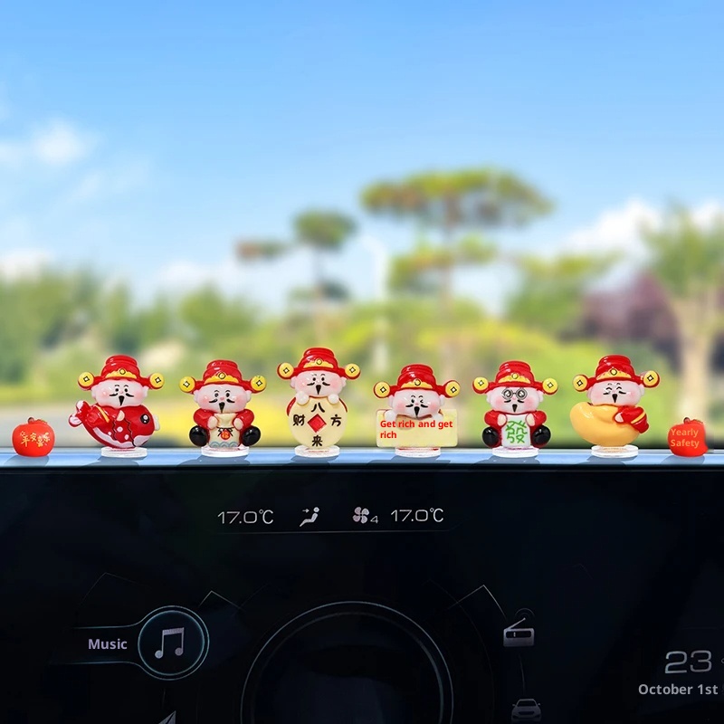 Super Cute Little God Of Wealth Electric Interior Navigation Computer Large Screen Car Decoration Ornament_voghion.com