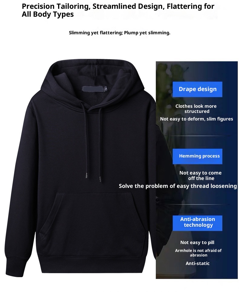 Sudadera con capucha y forro polar de color liso para hombre, estilo moderno y grueso de otoño, cuello redondo, estilo coreano._voghion.com