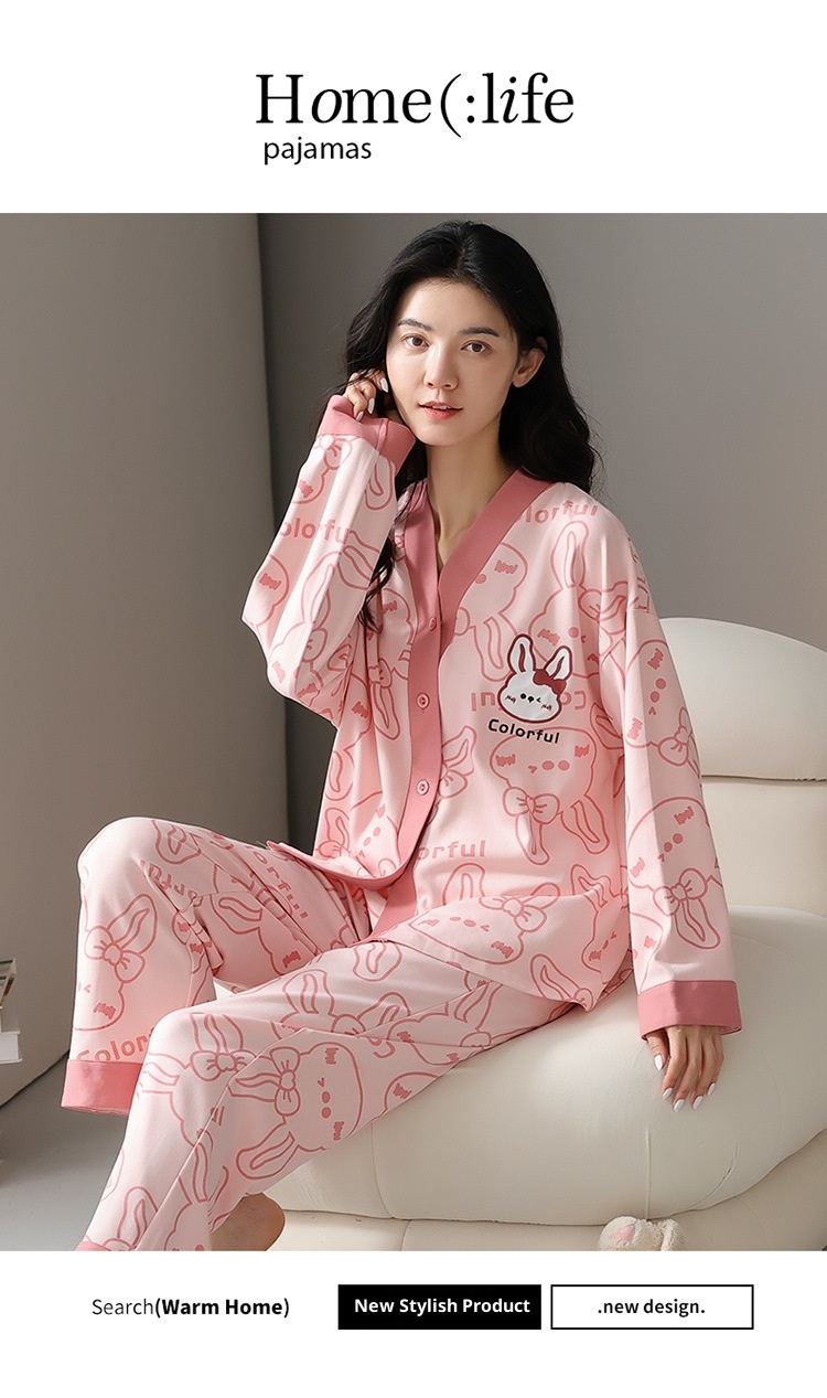 ChicShe Women's Pajamas Autumn 2023 New Pure Cotton Long Sleeve High-end Korean Style Casual Loose Double-sided Kimono Set_voghion.com