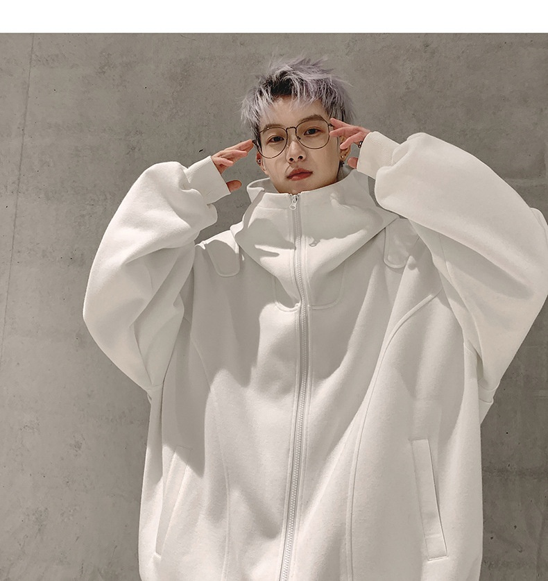 boy Boy Solid Color Cardigan Sweatshirt Men's 2024 Spring And Autumn New Style High-end Cool American Casual Loose Hoodie Jacket_voghion.com