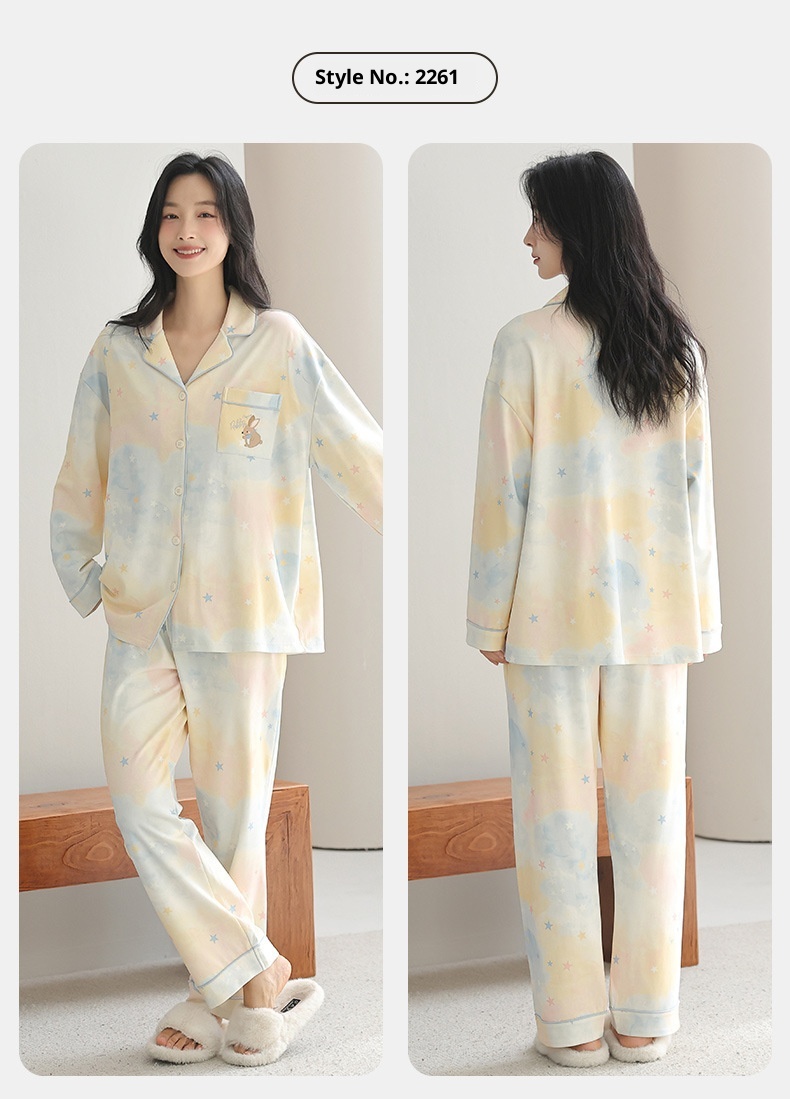 ChicShe 2025 Nuovo Pigiama da Donna Puro Cardigan con Colletto Risvoltato Manica Lunga Donna Casual Primavera Autunno Completo da Casa in Cotone_voghion.com