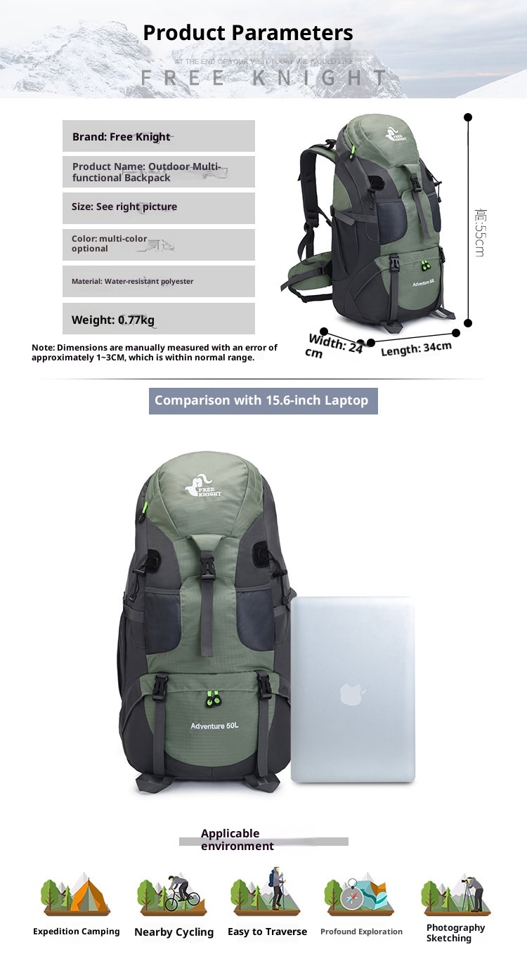 Zaino da alpinismo professionale ActiveGo da 50 litri, sportivo, unisex, di grande capacità, leggero, per escursionismo, arrampicata, viaggio_voghion.com