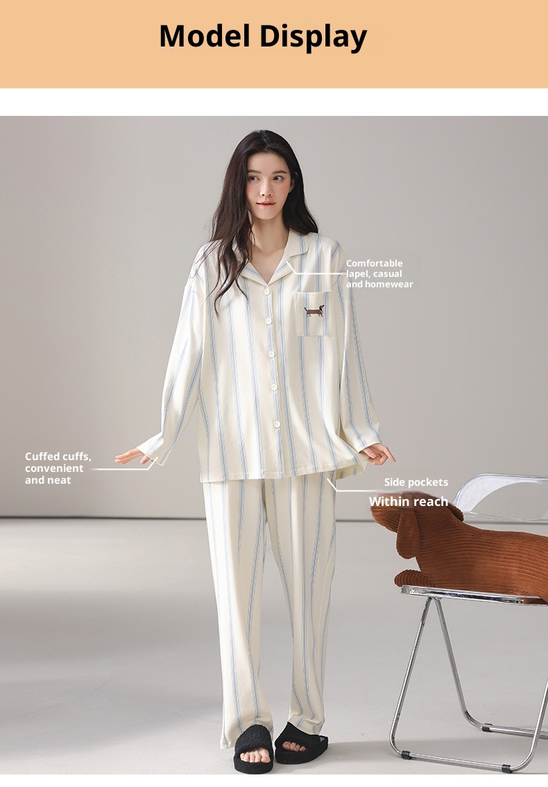 ChicShe 2025 Spring And Autumn Simple Casual Pure Cotton Women's Pajamas Sleeve Long Pants Cardigan Style Breathable Comfortable_voghion.com