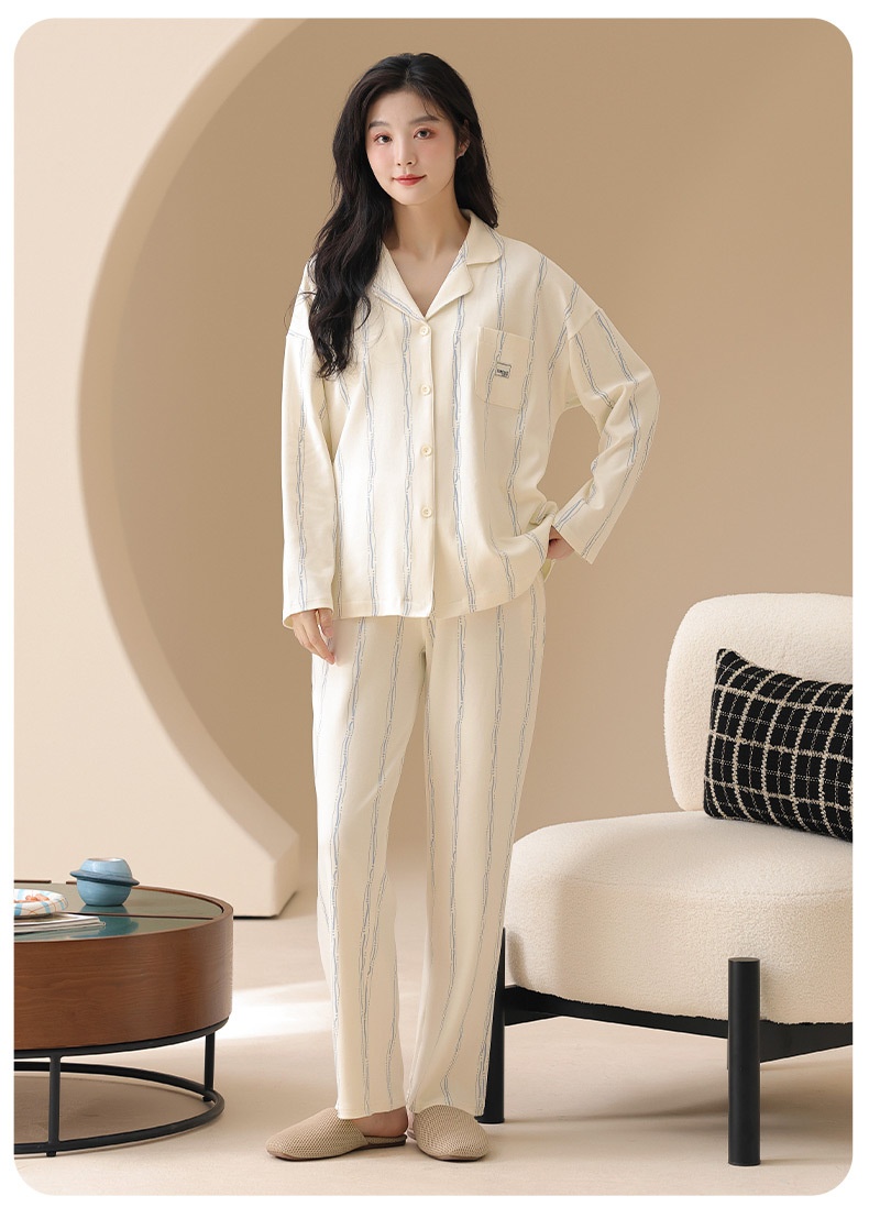 Pigiama da donna ChicShe Classe A antibatterico in 100% cotone, cardigan con maniche lunghe per autunno e inverno, indossabile all'esterno._voghion.com