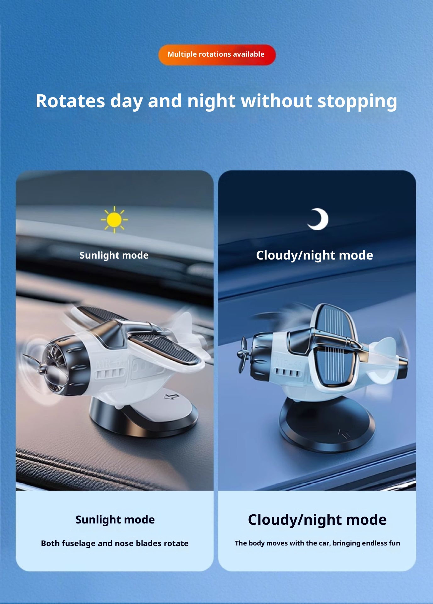 Solarbetriebene, automatisch rotierende Kleinflugzeug-Innenausstattung, kreative Auto-Armaturenbrett-Klebedekoration, universell einsetzbar_voghion.com