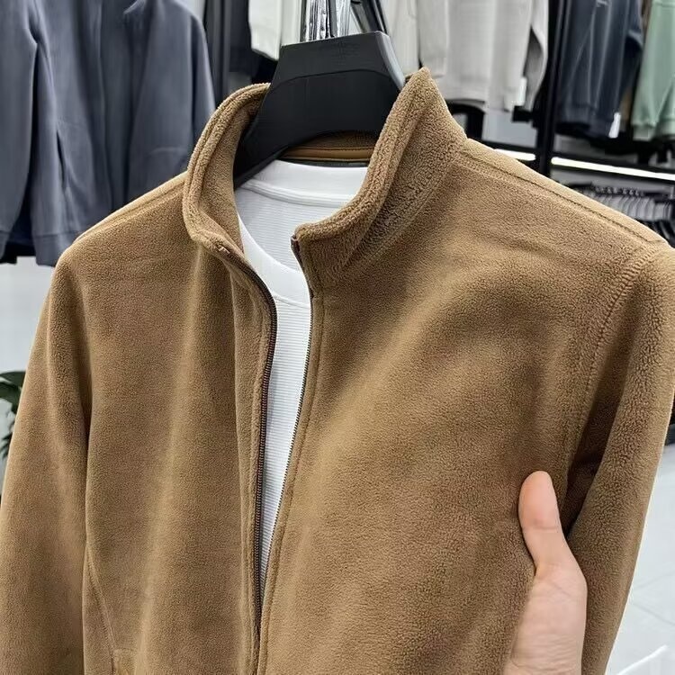 boy Boy Aoli Velv Sweatshirt Men Stand Collar Zipper Cardigan Autumn Winter Men's Thickened Warm Polar Fleece Solid Color_voghion.com