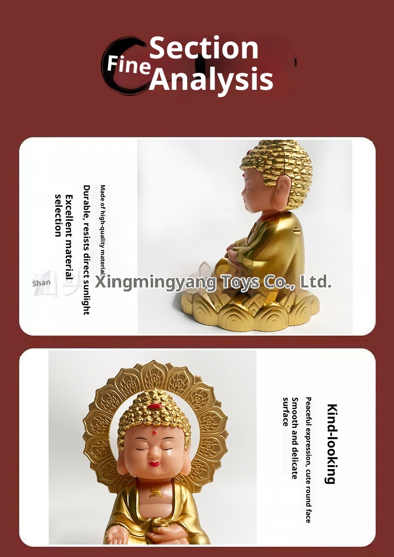 Solarbetriebene Nickleuchte, Tathagata-Ornament, Auto-Innenausstattung, Nationaler Trend, Figur des schwingenden Buddha, Grenzüberschreitend_voghion.com