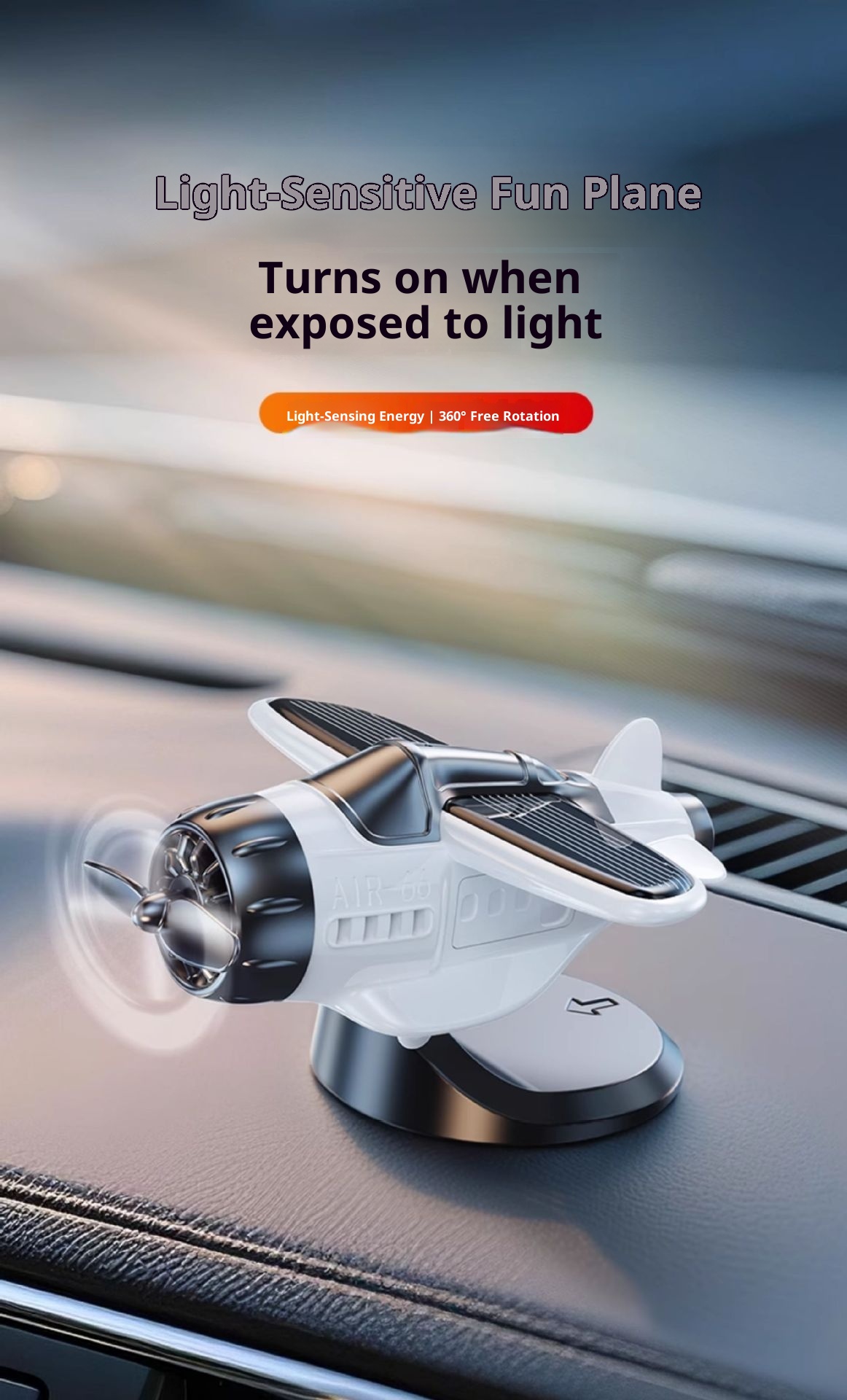 Solarbetriebene, automatisch rotierende Kleinflugzeug-Innenausstattung, kreative Auto-Armaturenbrett-Klebedekoration, universell einsetzbar_voghion.com