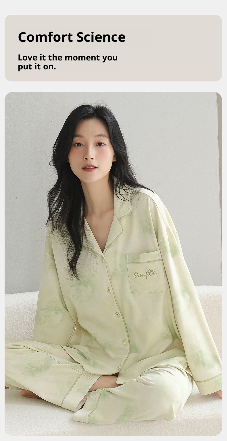 ChicShe 2025 Nuovo Pigiama da Donna Puro Cardigan con Colletto Risvoltato Manica Lunga Donna Casual Primavera Autunno Completo da Casa in Cotone_voghion.com