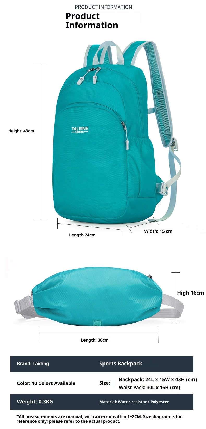 ActiveGo Backpack Handheld Women's Hiking Outdoor Sports Travel Cycling Large Capacity Foldable Waist Bag Lightweight Waterproof_voghion.com