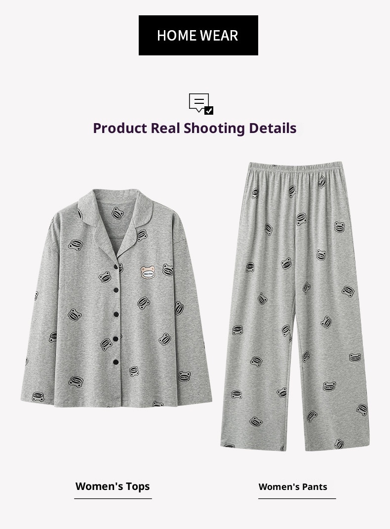 ChicShe Nuovo Pigiama in Cotone da Donna, Cardigan con Colletto Risvoltato Autunnale, Design Stampato Dolce e Carino, Adatto per Capispalla,_voghion.com