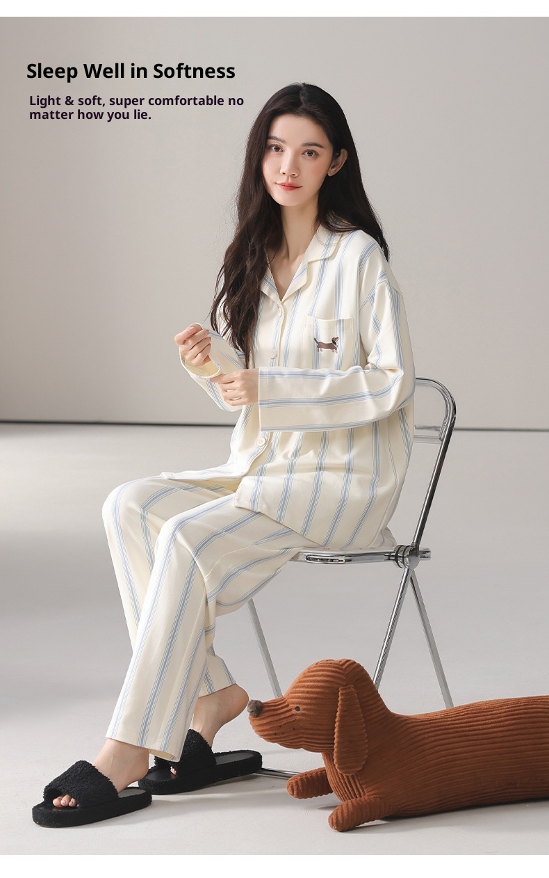 ChicShe 2025 Spring And Autumn Simple Casual Pure Cotton Women's Pajamas Sleeve Long Pants Cardigan Style Breathable Comfortable_voghion.com