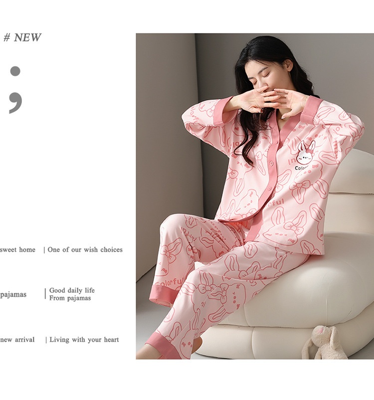 ChicShe Women's Pajamas Autumn 2023 New Pure Cotton Long Sleeve High-end Korean Style Casual Loose Double-sided Kimono Set_voghion.com