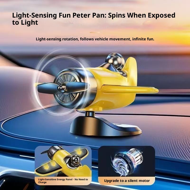 Solarbetriebene, automatisch rotierende Kleinflugzeug-Innenausstattung, kreative Auto-Armaturenbrett-Klebedekoration, universell einsetzbar_voghion.com