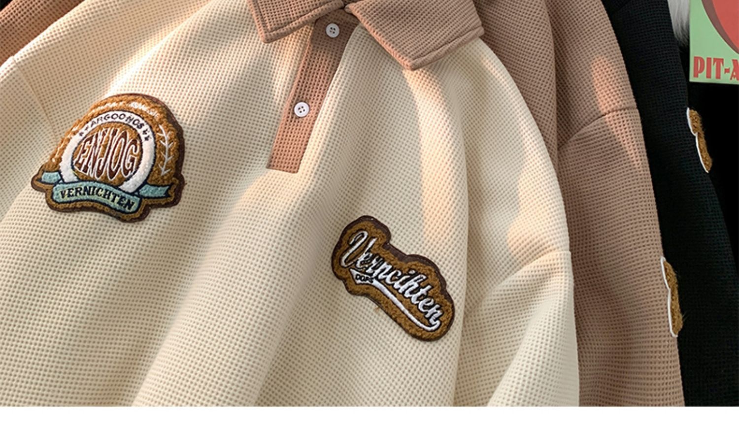 boy Boy Waffle Polo Sweatshirt For Men Spring Autumn Ins Trendy Brand Embroidered Turn-down Collar American Retro Heavyweight_voghion.com