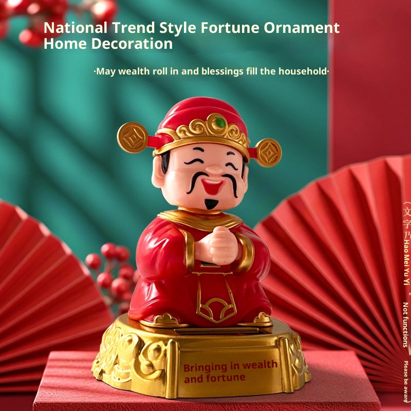 Solar Nodding God Of Wealth Festive Chinese Style Wealth-Attracting Ornament Opening Gift Car Interior Decoration Item_voghion.com