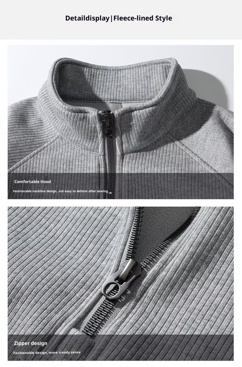 boy Boy Boy Half-Zip Stand Collar Sweatshirt Men, Spring, Autumn, Winter, American Retro Style, Fleece-Lined, Thickened, Solid_voghion.com