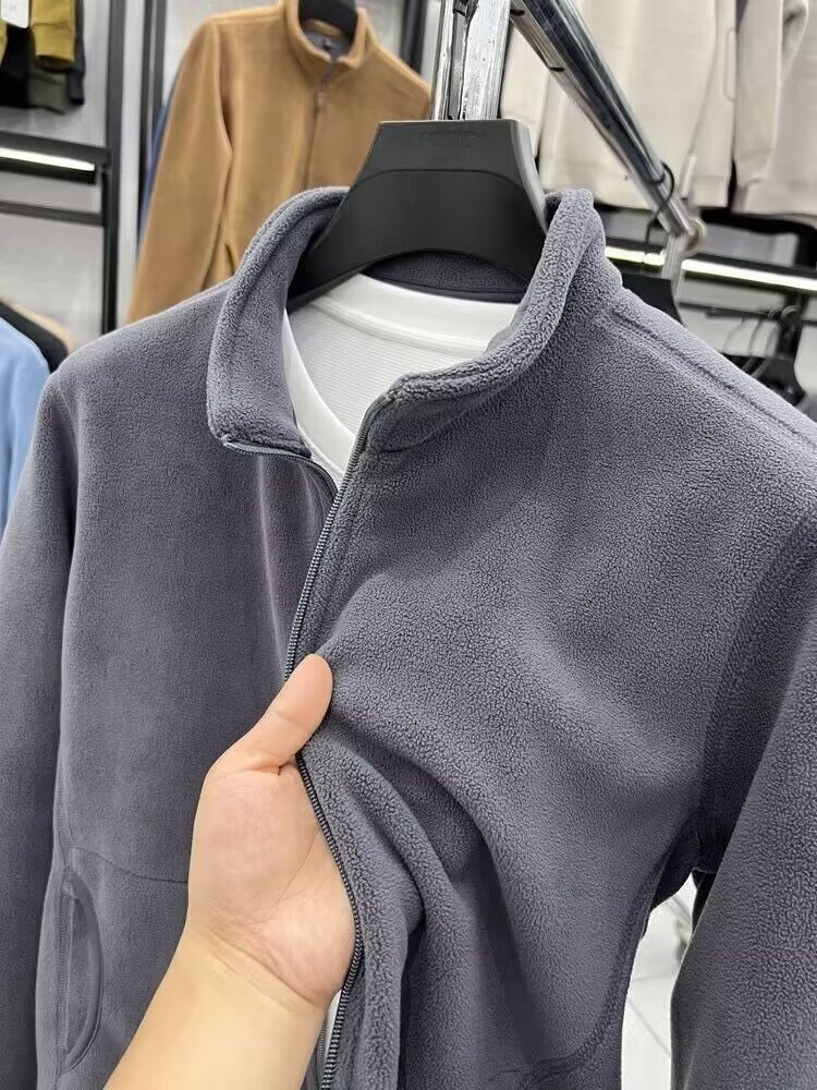 boy Boy Aoli Velv Sweatshirt Men Stand Collar Zipper Cardigan Autumn Winter Men's Thickened Warm Polar Fleece Solid Color_voghion.com