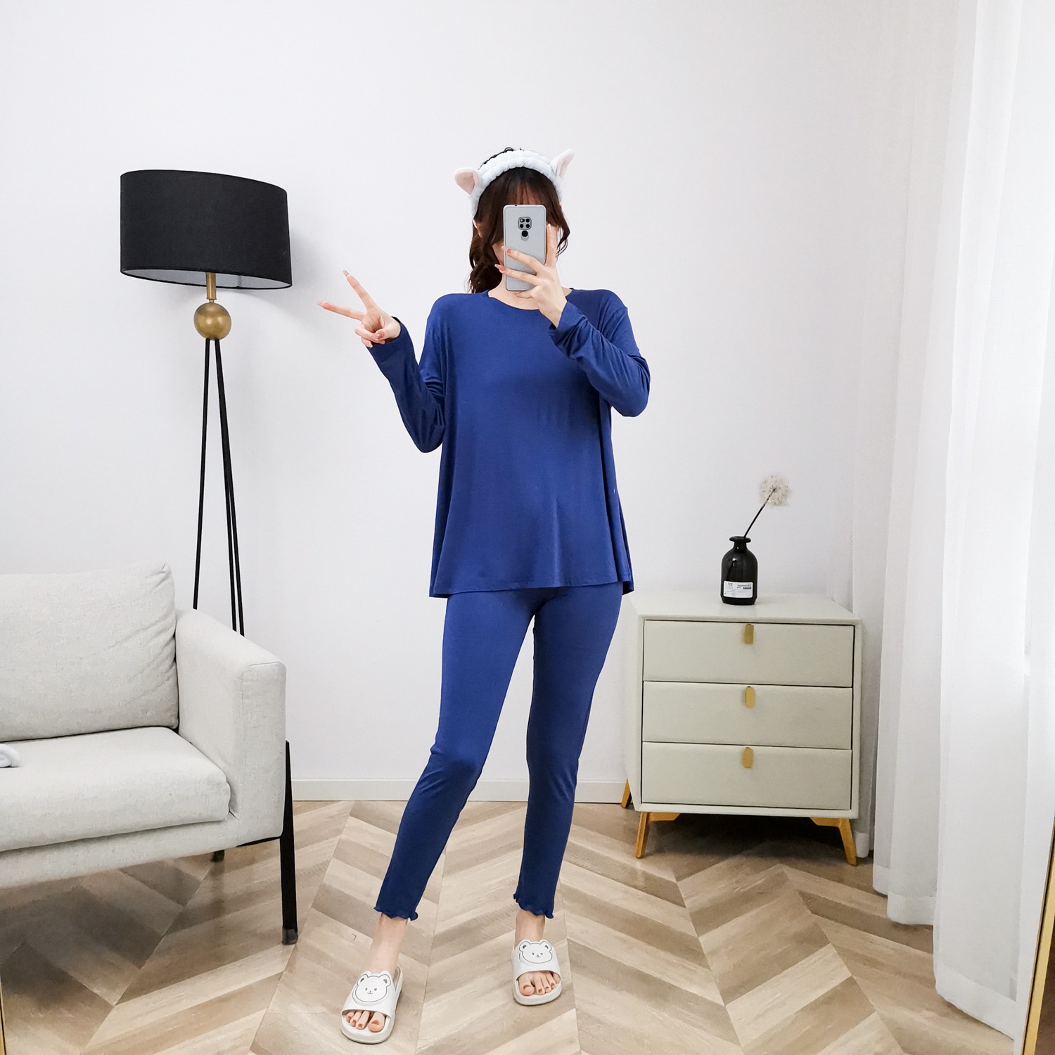 ChicShe Damen-Pyjama Herbst Langarm Locker Modal Koreanischer Stil Plus Size Winter Homewear Set Sommer Stillen Umstandsmode_voghion.com