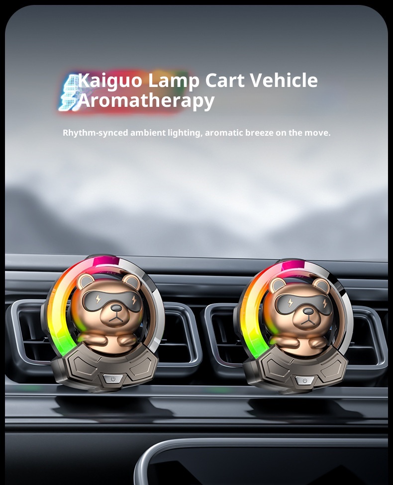 Geräuschaufnahme, Raumluft, Duft aus der Lüftungsöffnung, Autoinnenraum, Rhythmuslicht, leuchtende Brille, Bärendekoration_voghion.com