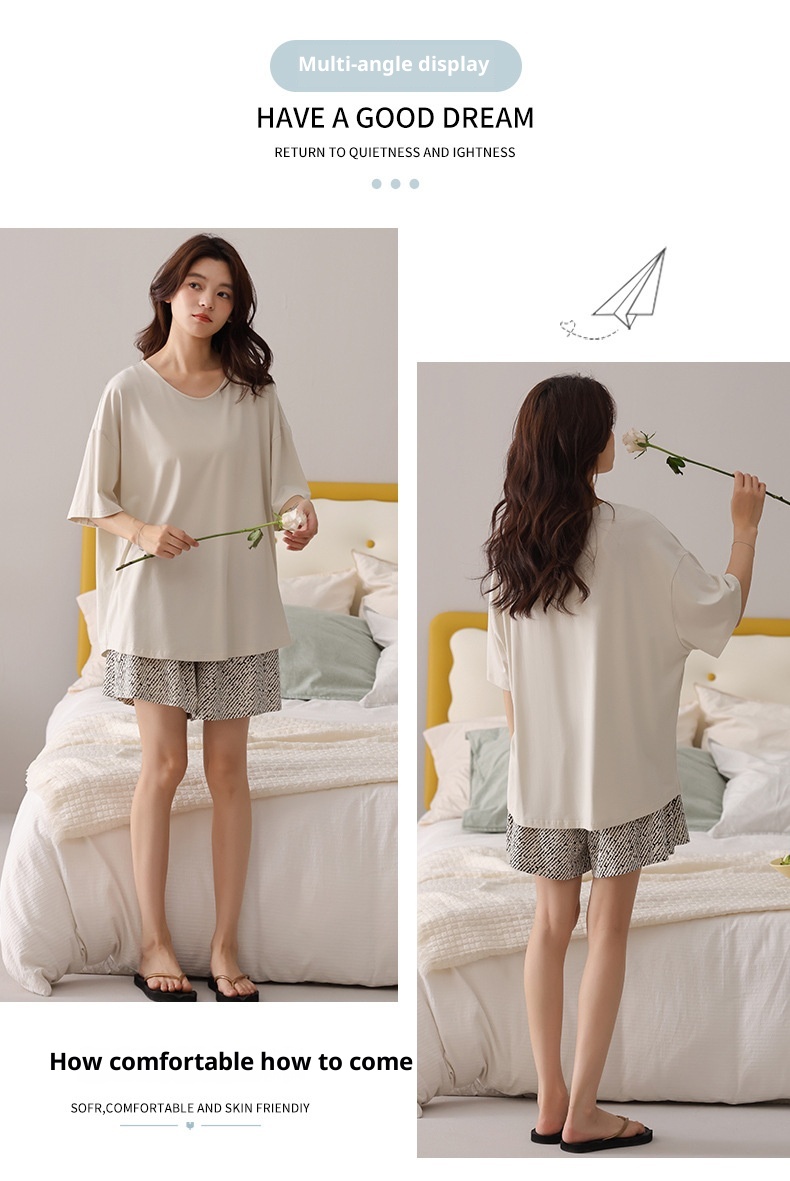 ChicShe New Chest Pad Pajamas For Women, Pure Cotton Short Sleeve Comfortable Cute Pajamas, Summer Internet Celebrity Homewear_voghion.com