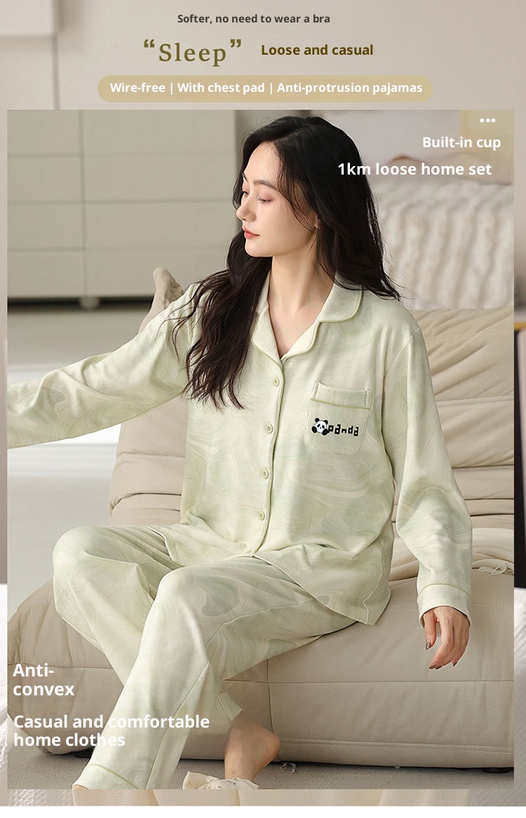 ChicShe Women's Padded Sleepwear Long Sleeve Pure Cotton Turn-Down Collar Cardigan Autumn Winter Anti-Bump Design Wearable_voghion.com