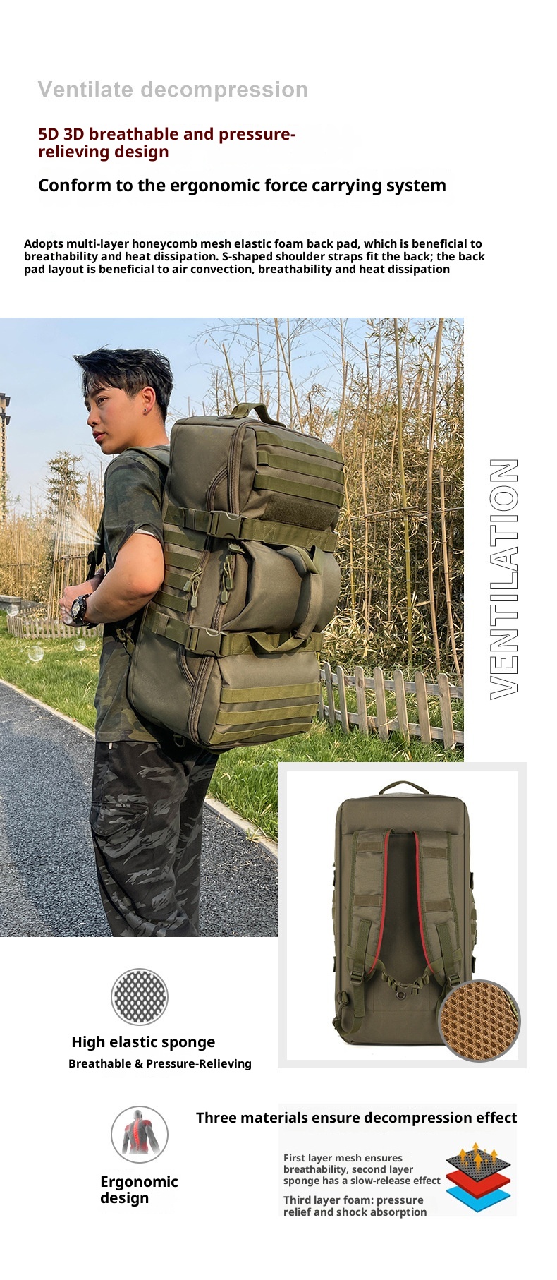 ActiveGo Camouflage Capacity Multifunctional Handheld Large Hiking Climbing Bag Outdoor Travel Backpack_voghion.com