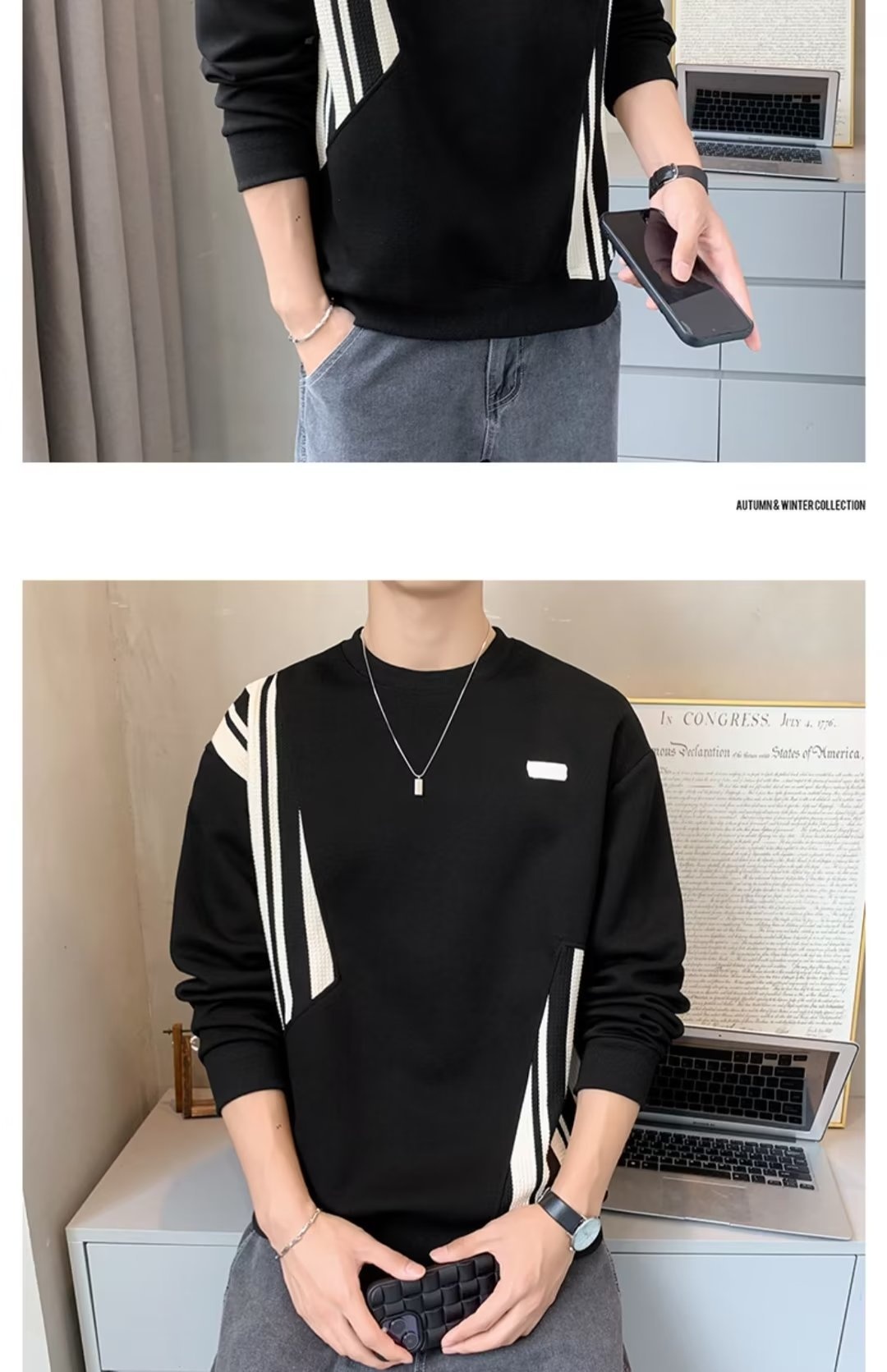 boy Boy Crew Neck Sweatshirt Spring Autumn Fleece Thickened Men's Top 2023 New T-Shirt Long Sleeve Early Winter Jacket_voghion.com