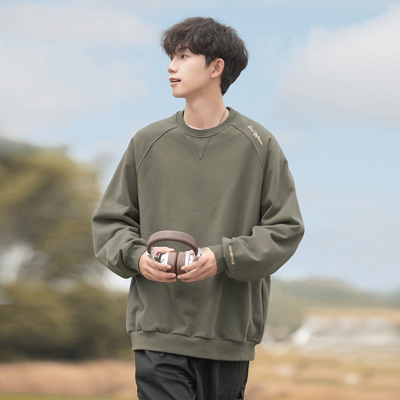 boy Boy Boy Heavyweight 400G Spliced Raglan Sleeve Crew Neck Sweatshirt Men Spring New American Style Letter Embroidery Casual_voghion.com