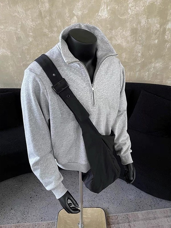 Boy Boy Boy Sweatshirt im amerikanischen Stil mit halbem Reißverschluss und Stehkragen für Herren, Frühling und Herbst, Trendmarke, schweres Material, lockere Passform_voghion.com
