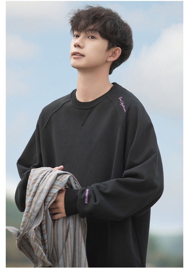 boy Boy Boy Heavyweight 400G Spliced Raglan Sleeve Crew Neck Sweatshirt Men Spring New American Style Letter Embroidery Casual_voghion.com