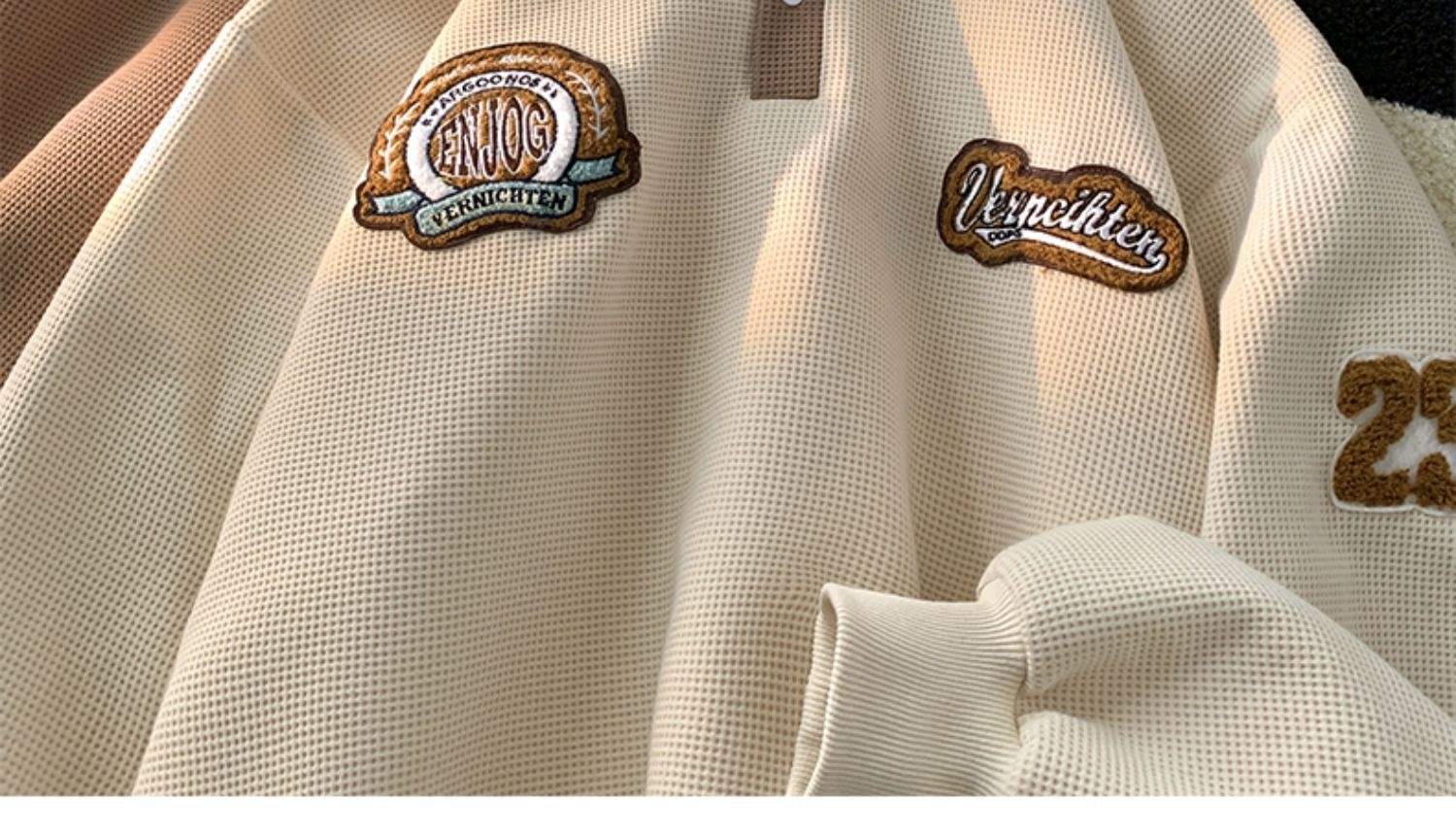 boy Boy Waffle Polo Sweatshirt For Men Spring Autumn Ins Trendy Brand Embroidered Turn-down Collar American Retro Heavyweight_voghion.com